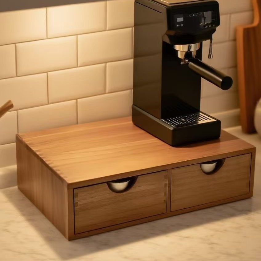 Coffee Tea Drawer Organizer - Base minimalista in legno massello per