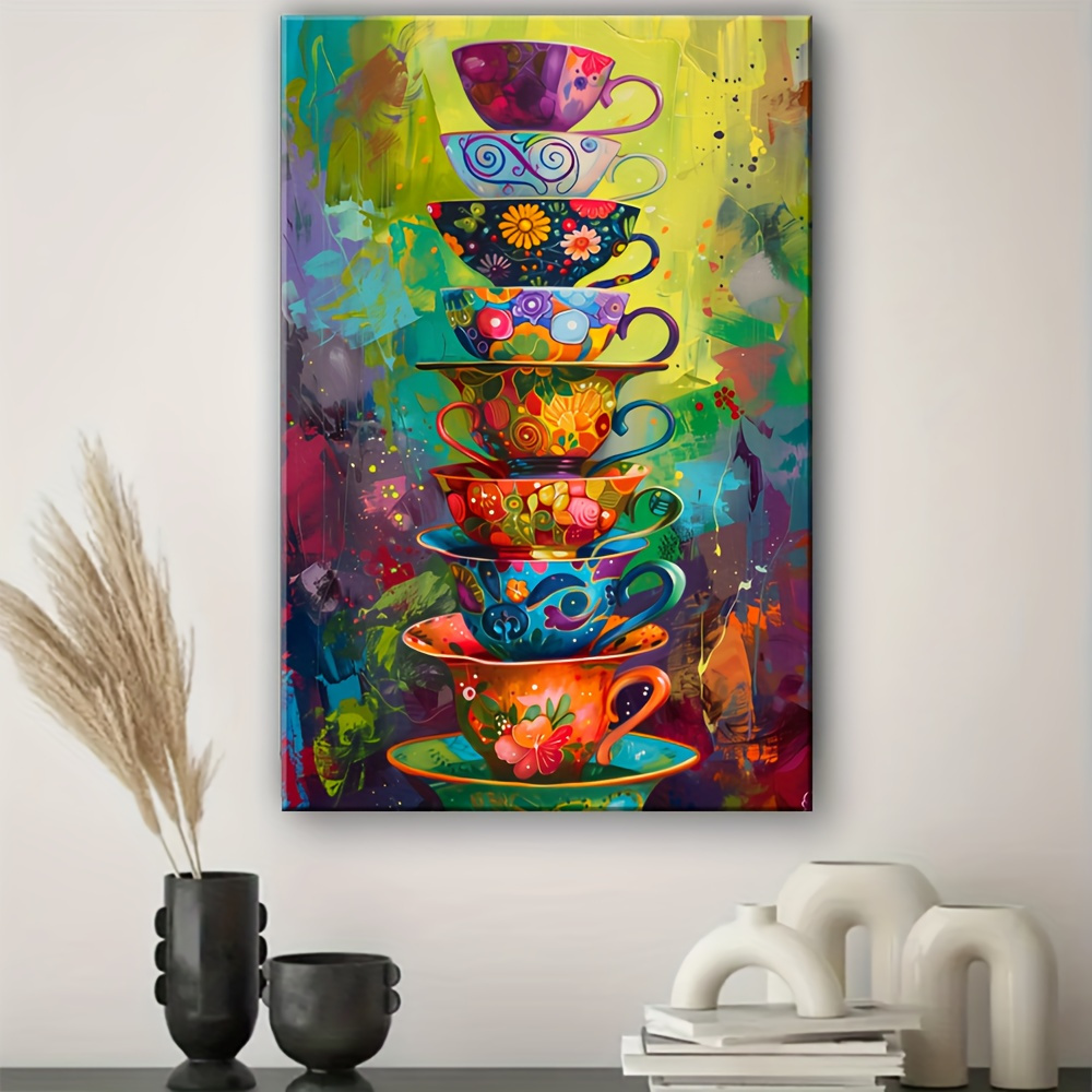 Mug Tea Coffee - Tazze da tè colorate impilate Poster