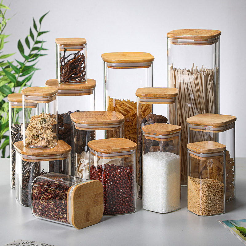 Coffee Tea Drawer Organizer - Lattine di vetro di bambù bottiglie